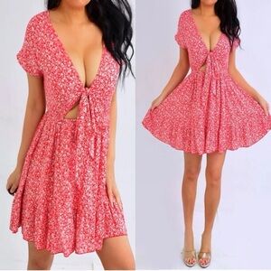 SHEIN Red Black Floral Ruffle Short A Line Mini Dress Size S Small